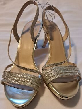 Gold Crystal Strap Slingback Heels